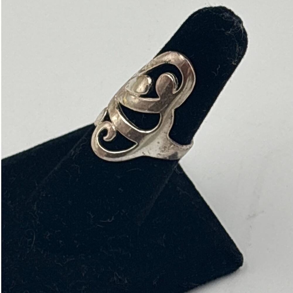 925 Sterling Silver Dark Toned Vintage Open Swirl Design Ring Sz 8